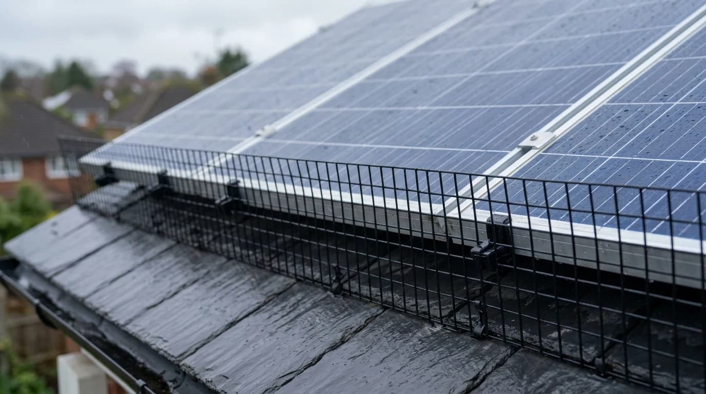 Bird proofing mesh fitted under solar panels