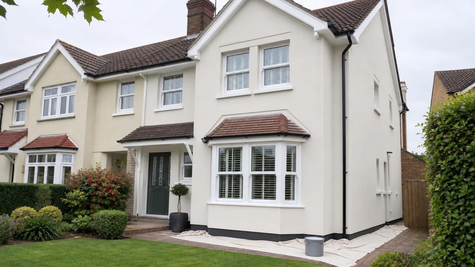 Freshly painted Kent house exterior with clean render and roofline trim